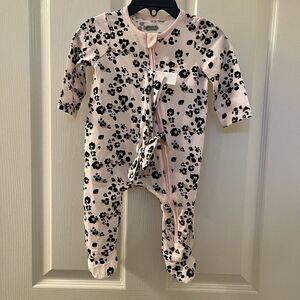 Mud Pie Pink Bamboo Leopard Sleeper Footie and Headband Set Size 3-6 Months NWT